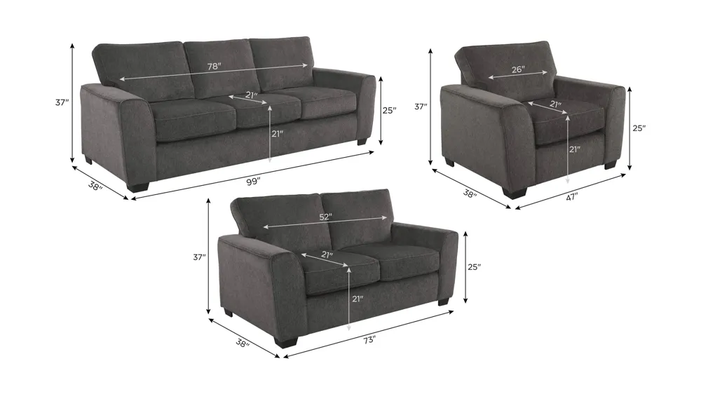 Bray Living Room Set Dimensions