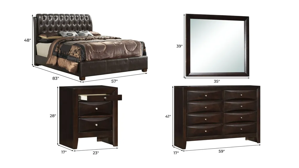 Marilla 4-pc. Upholstered Bedroom Set Dimensions