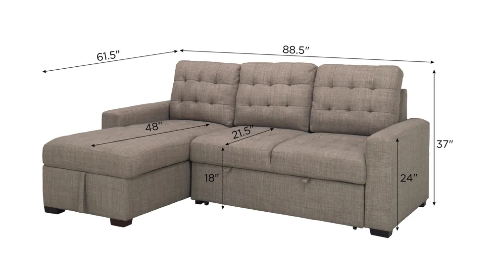 Brynn 2-pc. Sofa Chaise W/ Pop Up Sleeper And Storage Dimensions