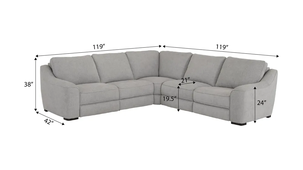 Atlas Dual Power 5-pc. Sectional Dimensions