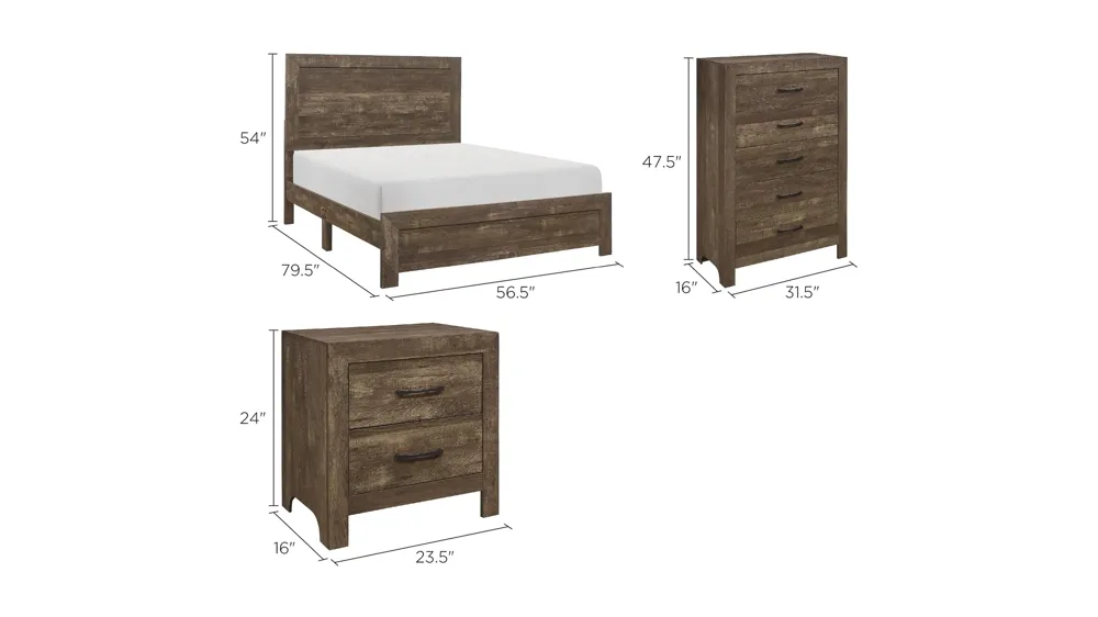 Bijou 3-pc. Panel Bedroom Set Dimensions