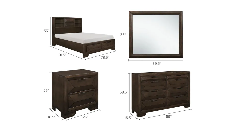 Abraham 4-pc.Storage Bedroom Set Dimensions