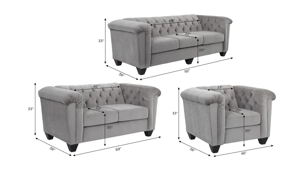 Lush Living Room Set Dimensions