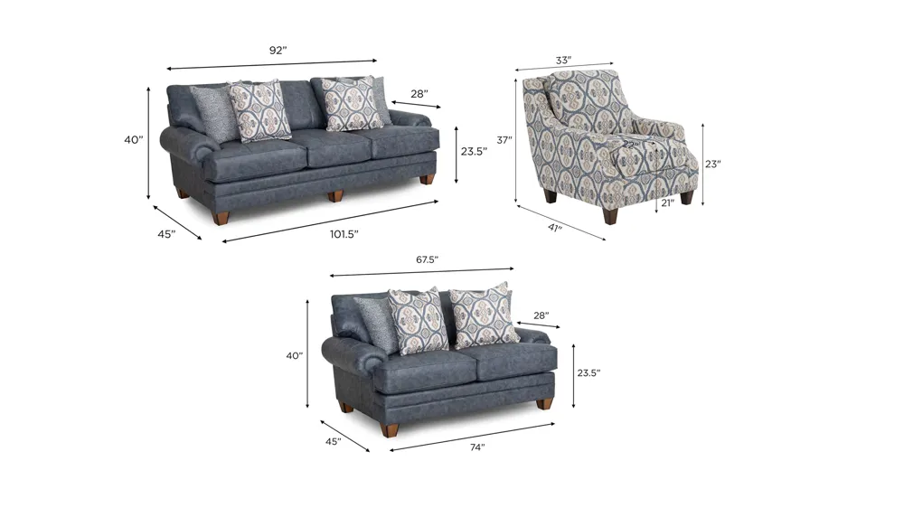 Boswell Living Room Set Dimensions