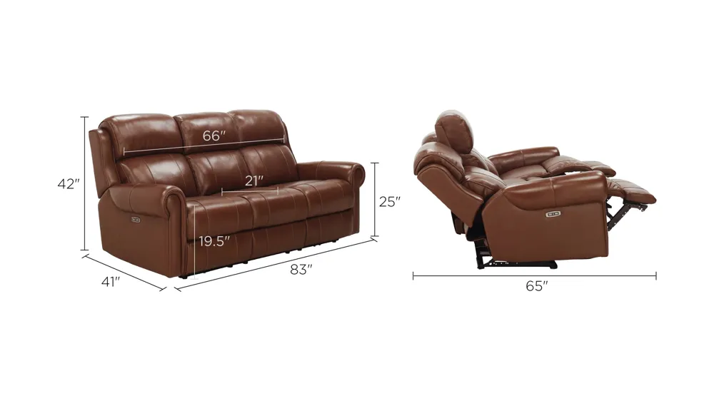 Truman Wallaway Power Sofa w/ Power Headrest & Lumbar Dimensions