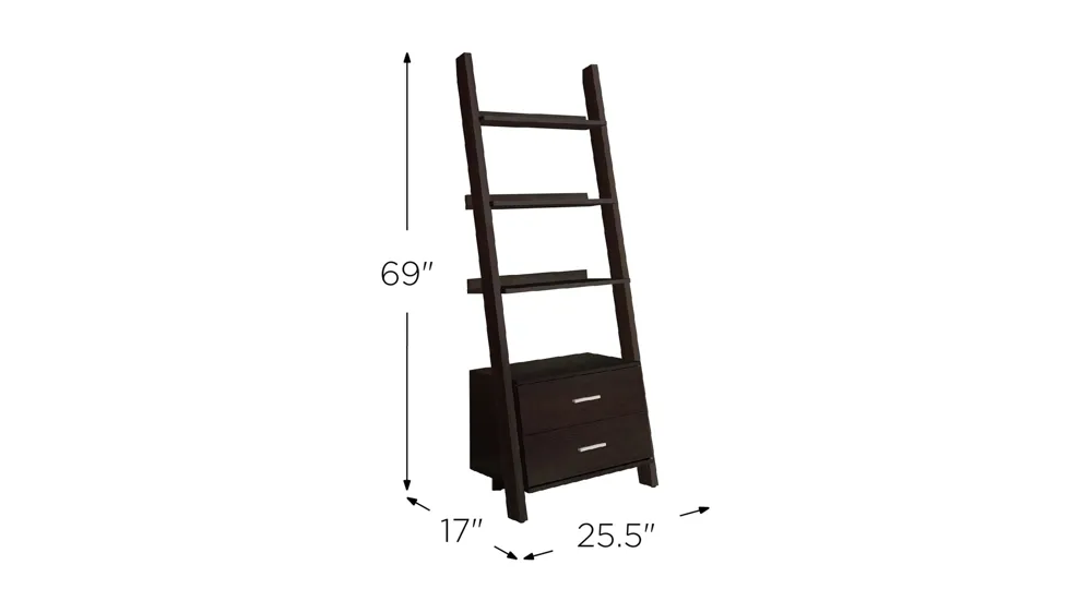 Monarch Leaning 69" Bookcase Dimensions