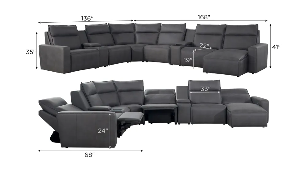 ModularTwo 8-pc. Dual Power Sectional w/ Media Console Dimensions