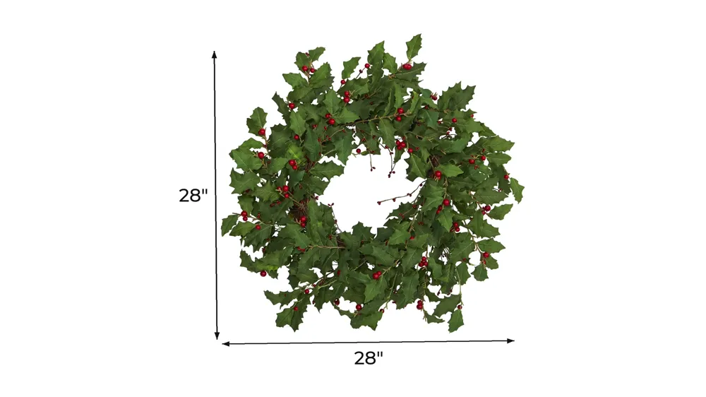 28in. Holly Berry Artificial Wreath Dimensions