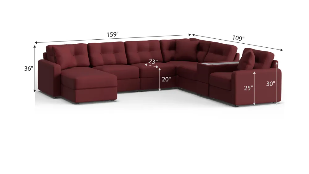 ModularOne 7-pc. Sectional w/One Power Console Dimensions