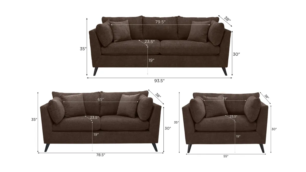 Caruso Living Room Set Dimensions