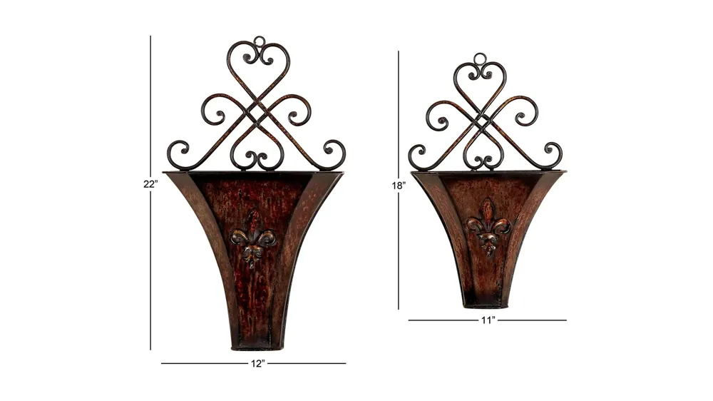 Ivy Collection Brown Metal Planter Set of 2 Dimensions