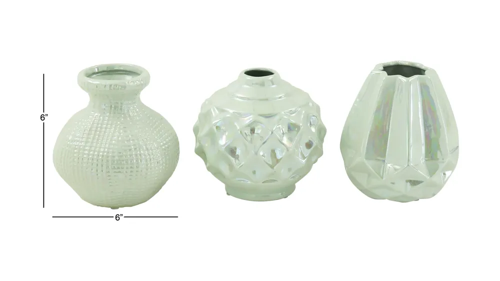 Ivy Collection Cream Ceramic Glam Vase Set of 3 Dimensions