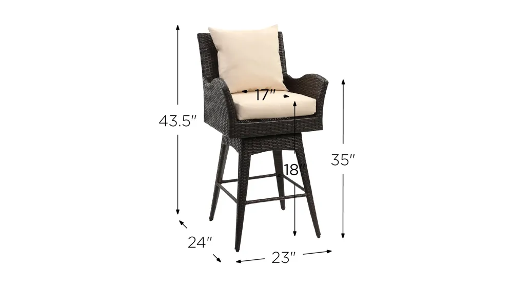 Ralden Outdoor Wicker Swivel Armed Counter Stool Dimensions