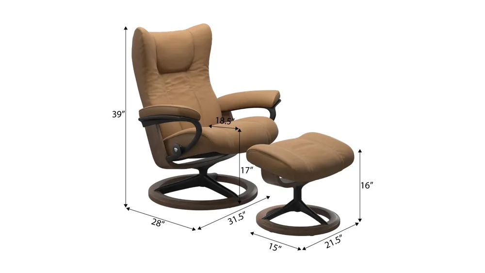 Wing Small Signature Chair & Ottoman Dimensions