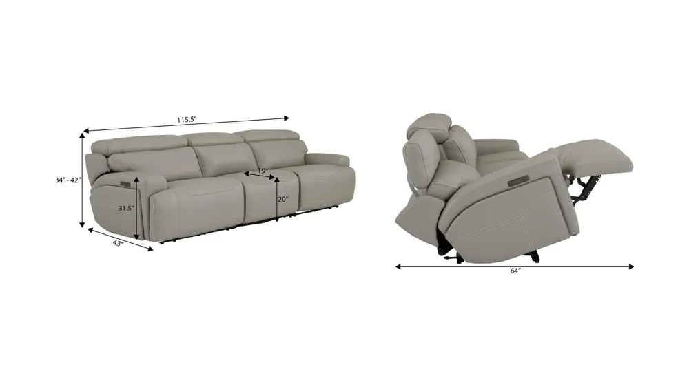Westmore 3-pc. Dual Power Leather Sofa Dimensions