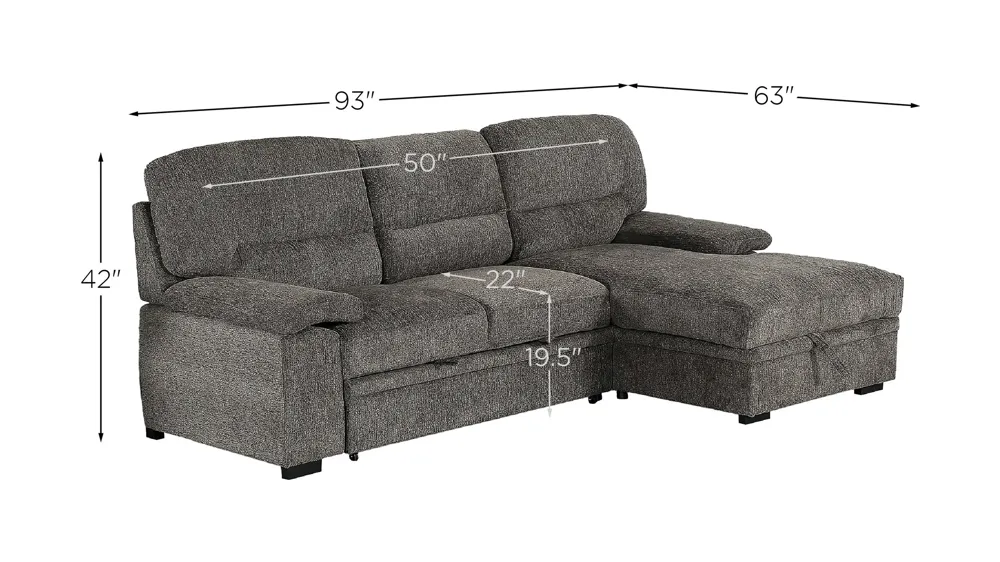 Jordan 2-pc. Sleeper Sectional with Storage Dimensions