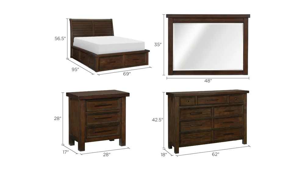 Rosemont 4-pc. Platform Storage Bedroom Set Dimensions