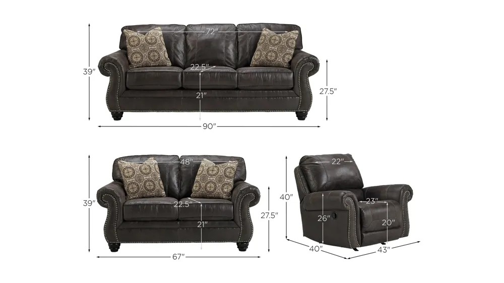 Breville Sofa and Loveseat with Recliner Dimensions