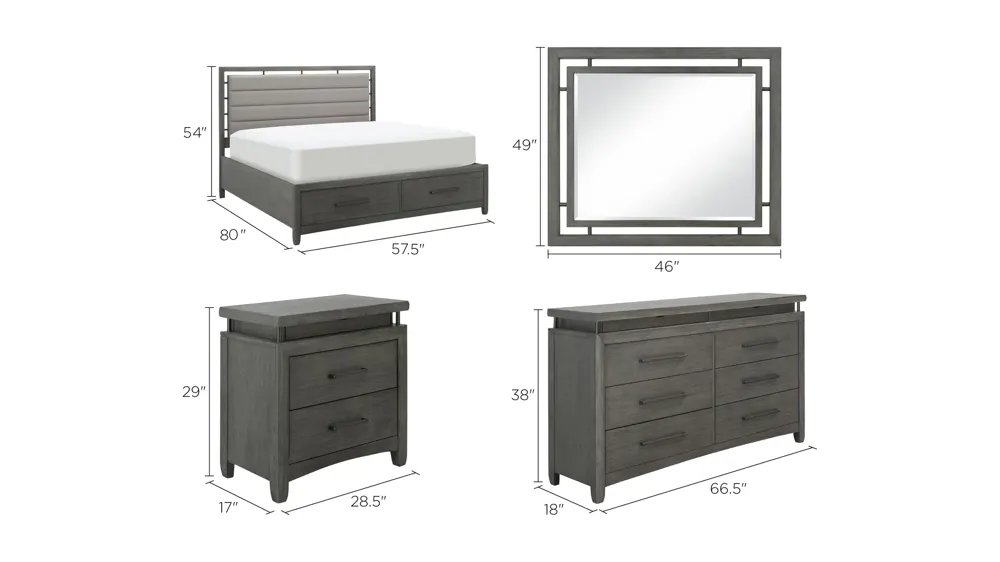 San Clemente 4-pc. Platform Storage Bedroom Set Dimensions