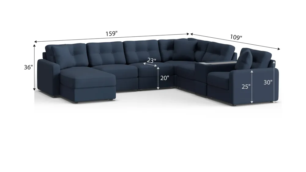 ModularOne 7-pc. Sectional w/One Power Console Dimensions
