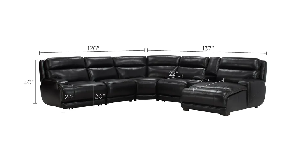 Tompkins Leather 6-pc. Sectional Dimensions