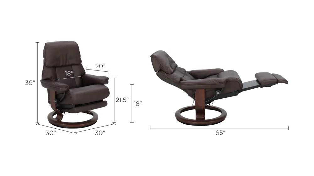 Stressless Ruby Medium Power Leg and Back Recliner Dimensions