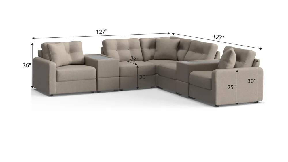 ModularOne 7-pc. Sectional w/Two Power Consoles Dimensions