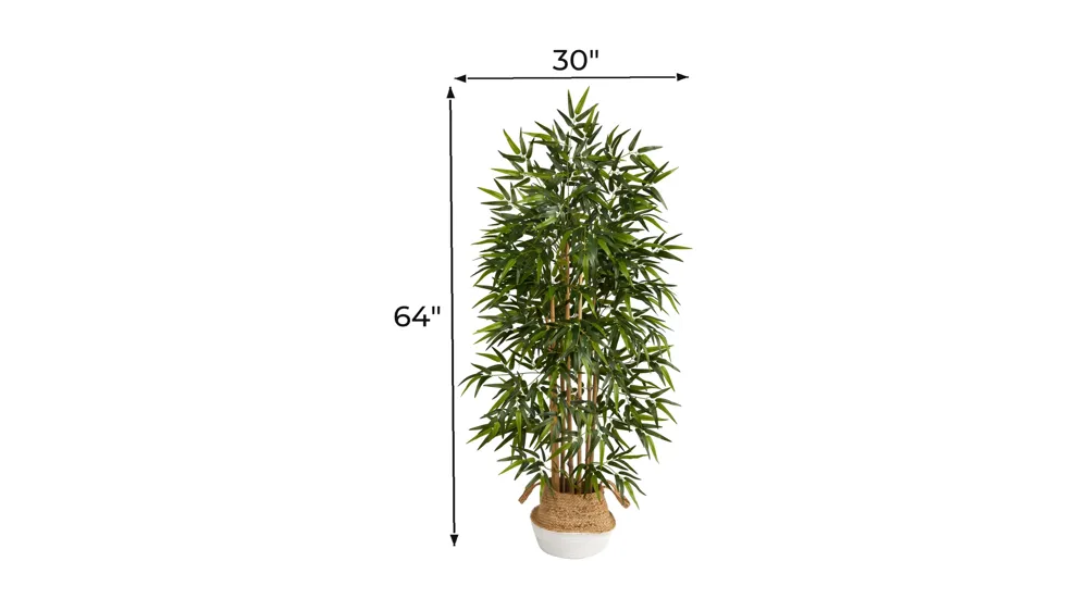 64" Bamboo Artificial Tree in White Woven Planter Dimensions