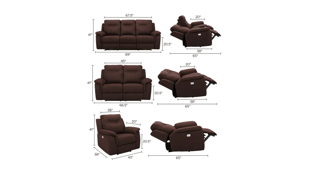 Stanfield Dual Power Living Room Set Dimensions
