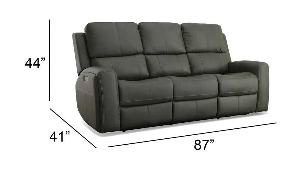 Linden Leather Power Reclining Sofa with Power Headrest and Lumbar Dimensions