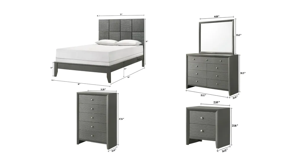 Denker 5-pc. Bedroom Set Dimensions