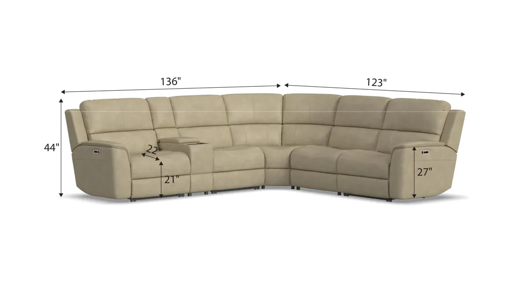 Henrick 6-pc. Triple Power Leather Sectional Dimensions