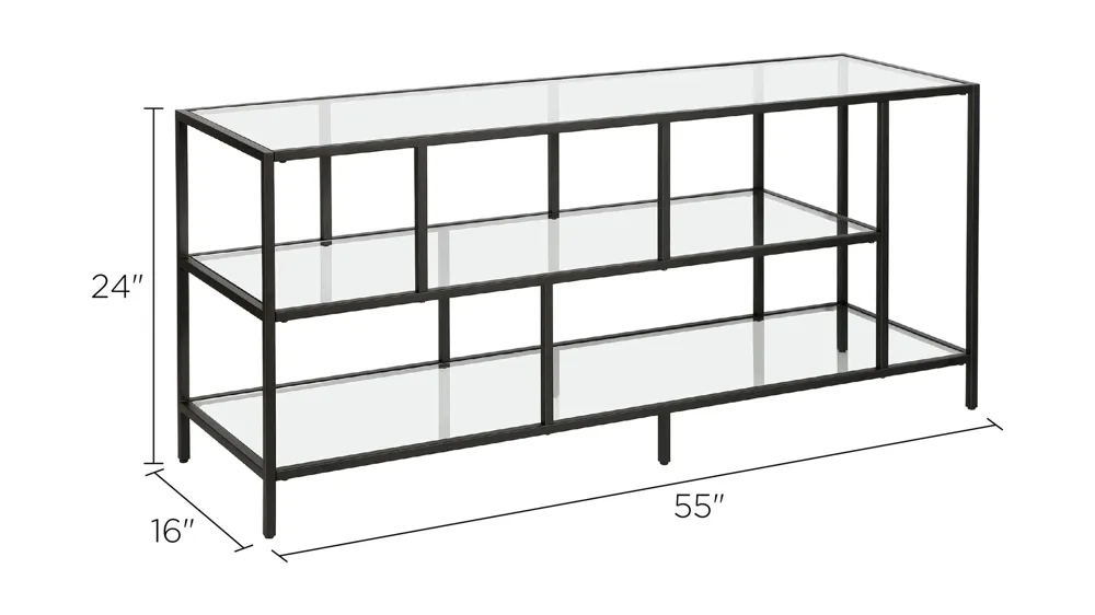 Zinnia TV Stand with Glass Shelves Dimensions