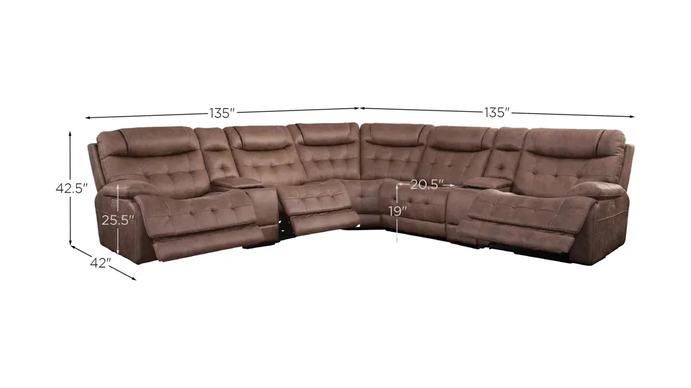 Arlington 7-pc. Dual Power Sectional Dimensions
