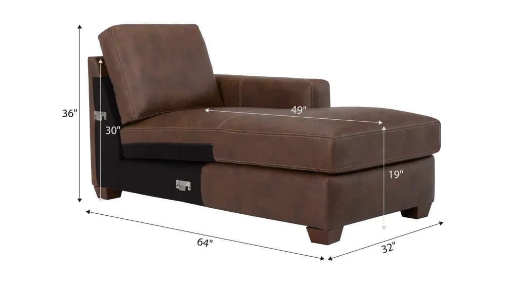 Quinton Leather Right Arm Facing Chaise Dimensions
