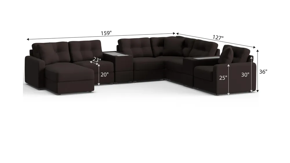 ModularOne 8-pc. Sectional w/One Power Console Dimensions