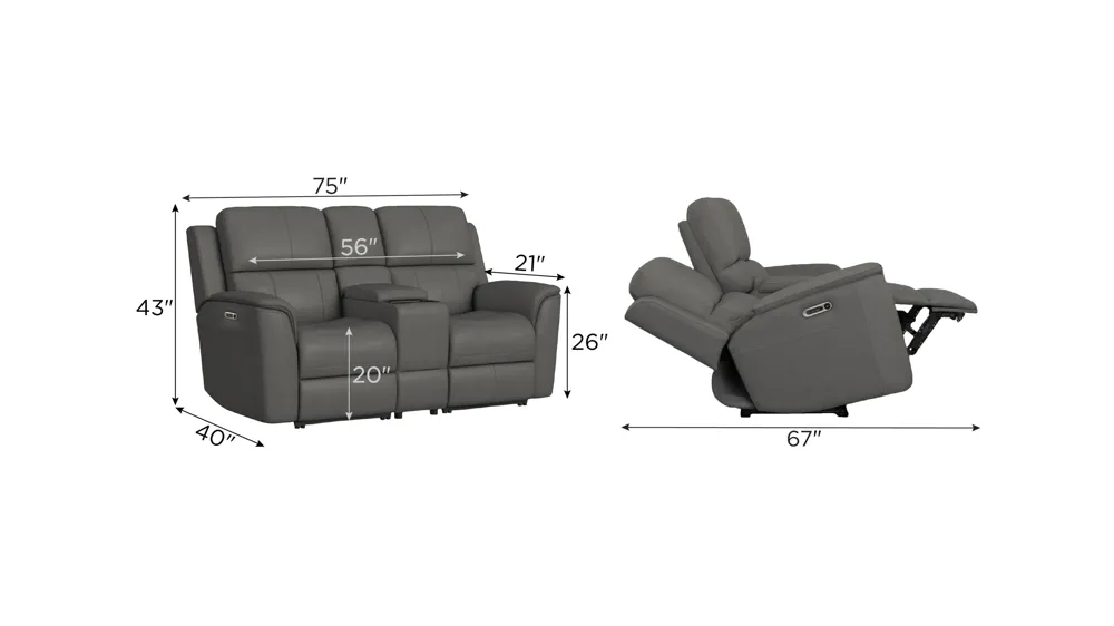 Henrick Triple Power Leather Console Loveseat | Raymour & Flanigan