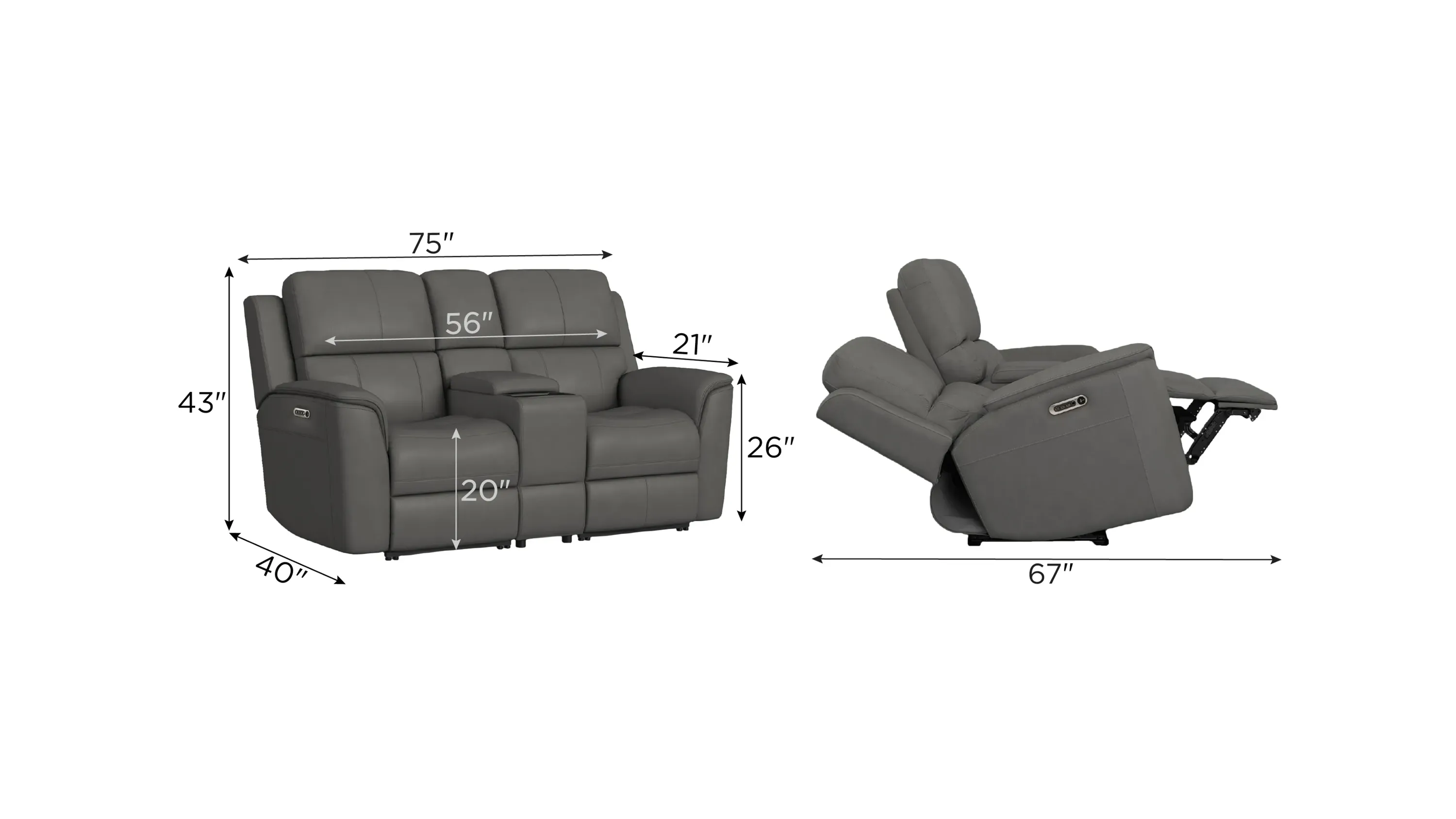 Henrick Triple Power Leather Console Loveseat | Raymour & Flanigan