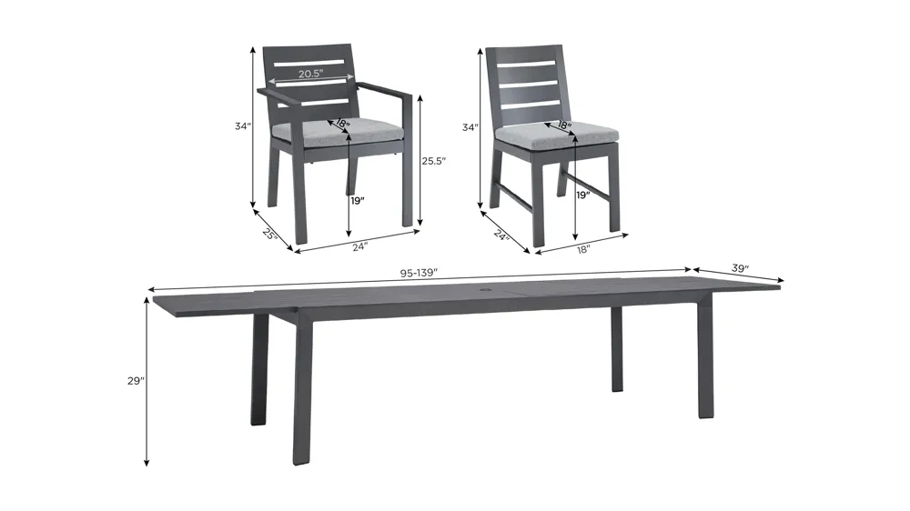 Marella 9-pc. Outdoor Dining Set Dimensions