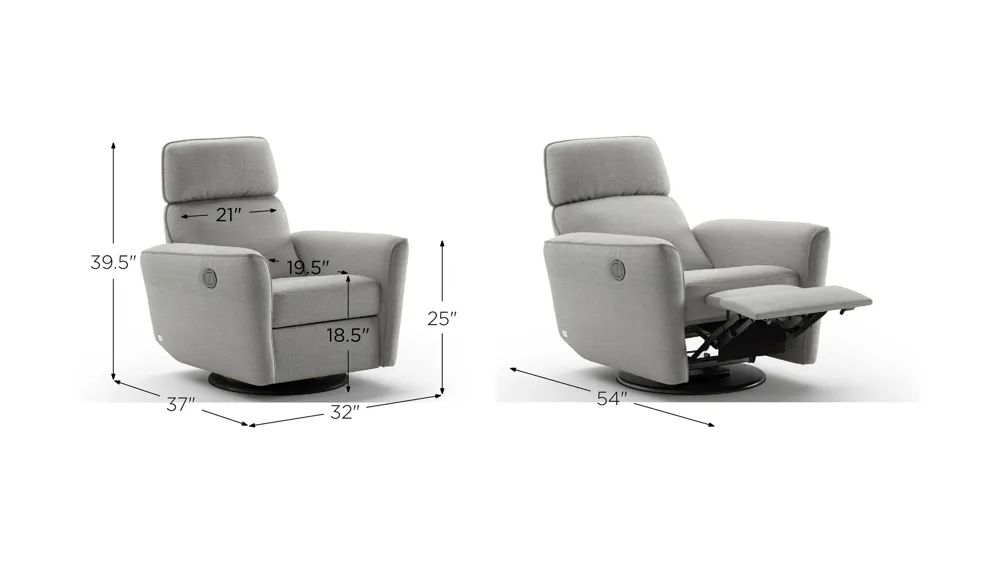 Welted Power & Battery Recliner Dimensions