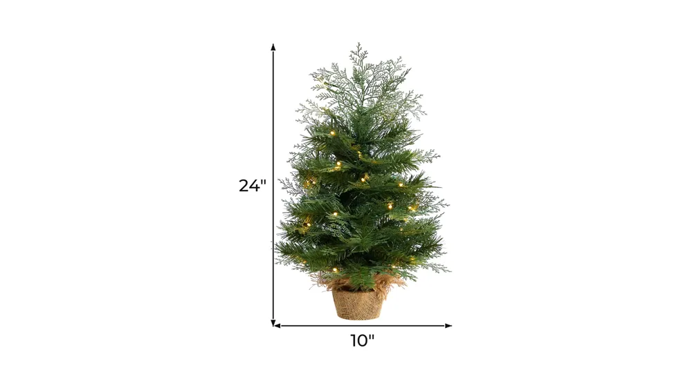 2' Artificial Christmas Tree in Burlap Base with Warm White LED Lights Dimensions