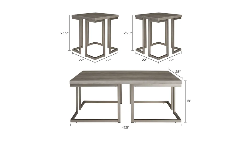 Bardot 3-pc. Occasional Tables Dimensions