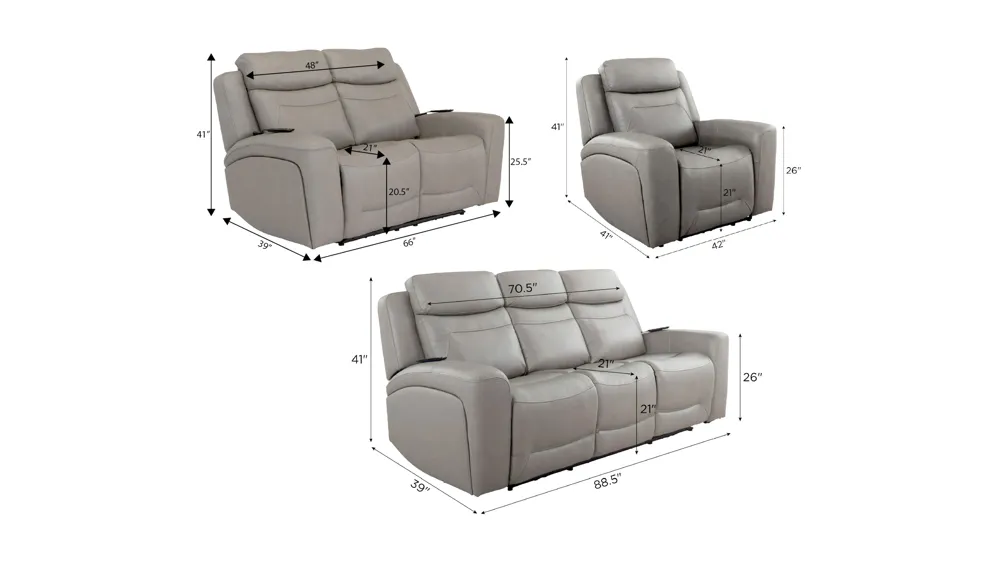 Morgenthal Triple Power Living Room Set w/ Heat & Massage Dimensions