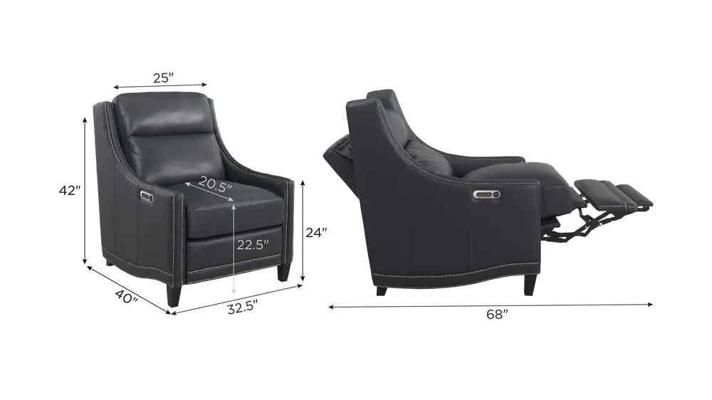 Sebastian Leather Power Recliner w/ Power Headrest Dimensions