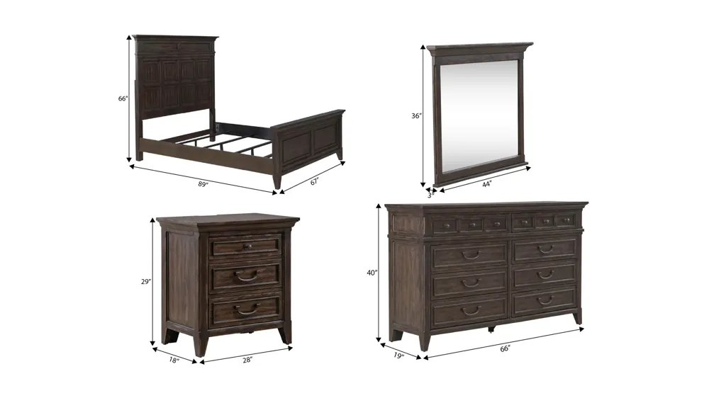 Paradise Valley 4-pc. Bedroom Set Dimensions
