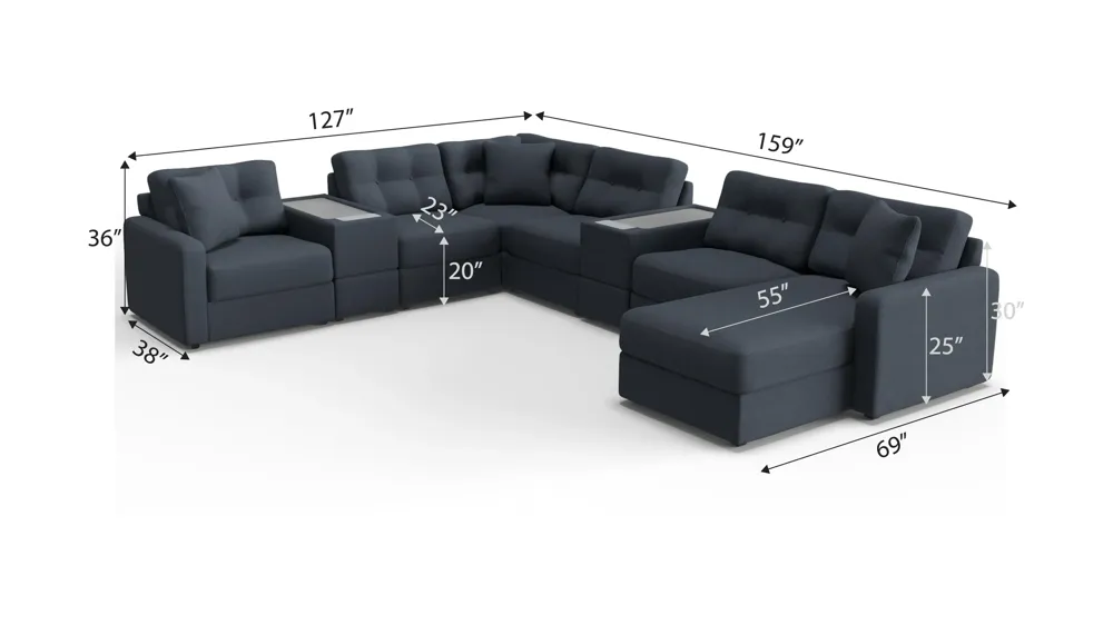 ModularOne 8-pc. Sectional w/Two Power Consoles Dimensions