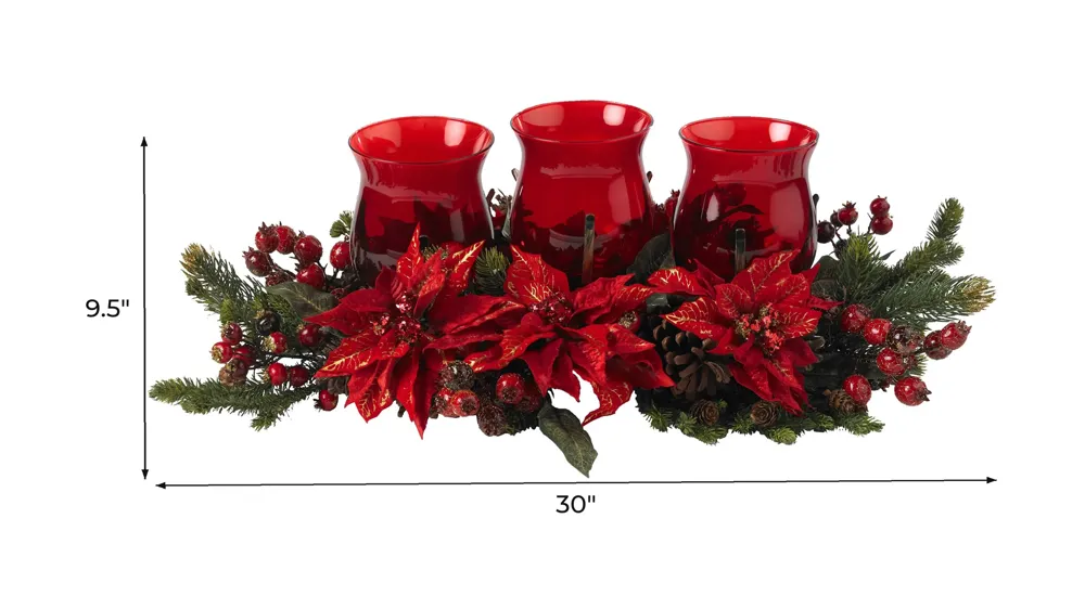 Poinsettia & Berry Triple Candelabrum Dimensions