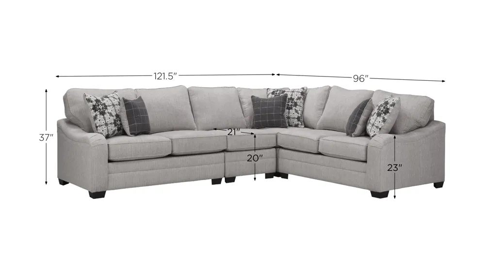 Caid 4-pc. Chenille Sectional Dimensions
