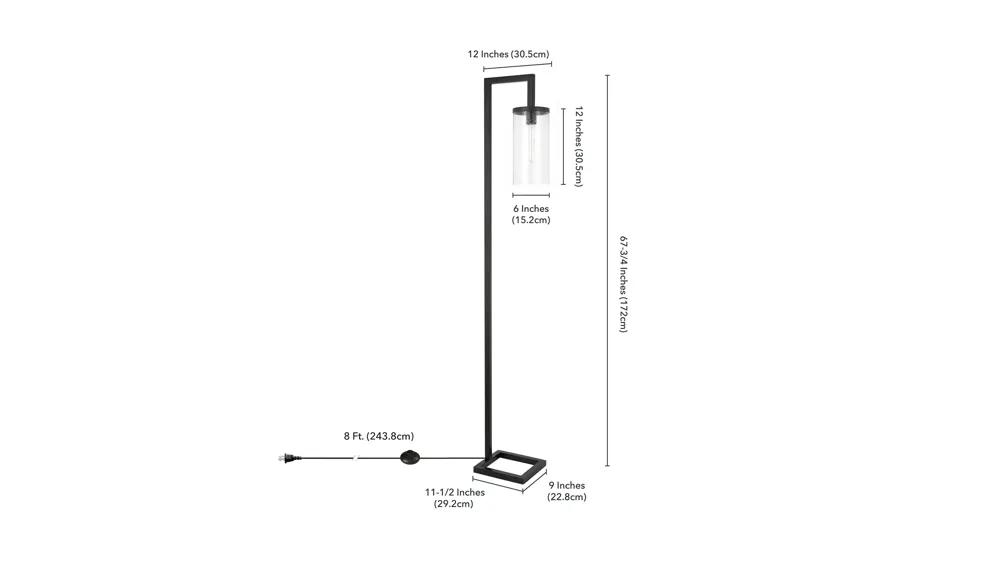 Ansa Seeded Glass Floor Lamp Dimensions