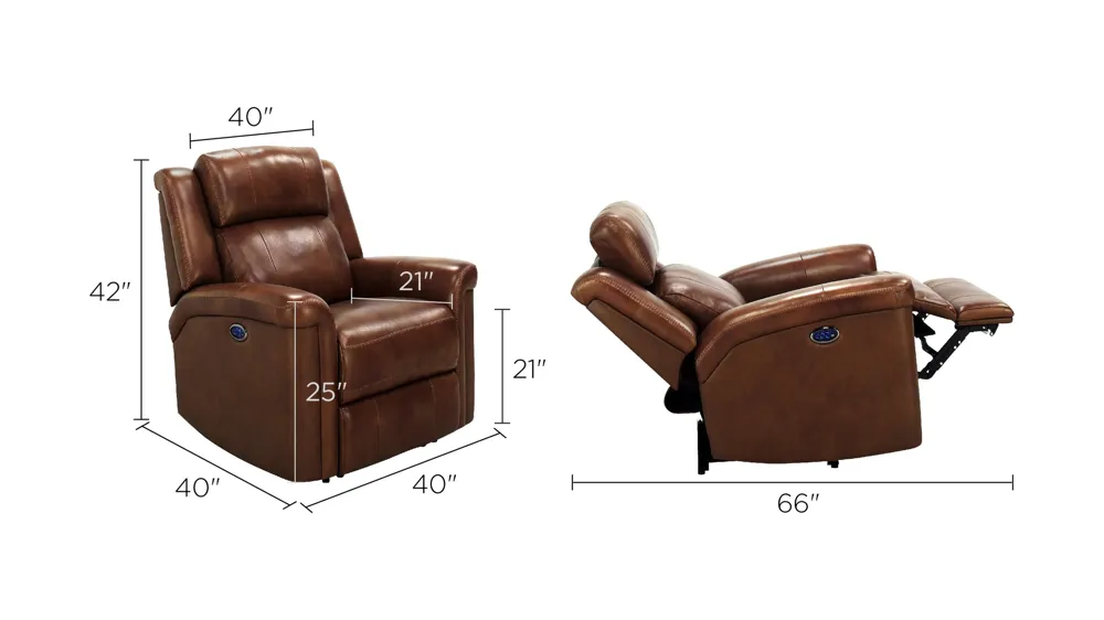 Richfield Leather Power Recliner with Power Headrest and Lumbar Dimensions